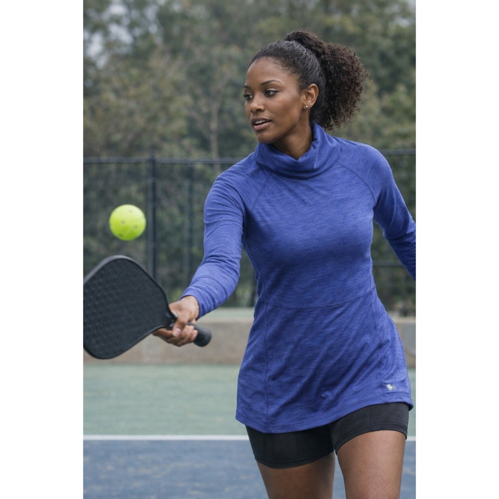 Apana Performance Turtleneck Athletic Top Small Blue Yoga‎ Running Gym EUC